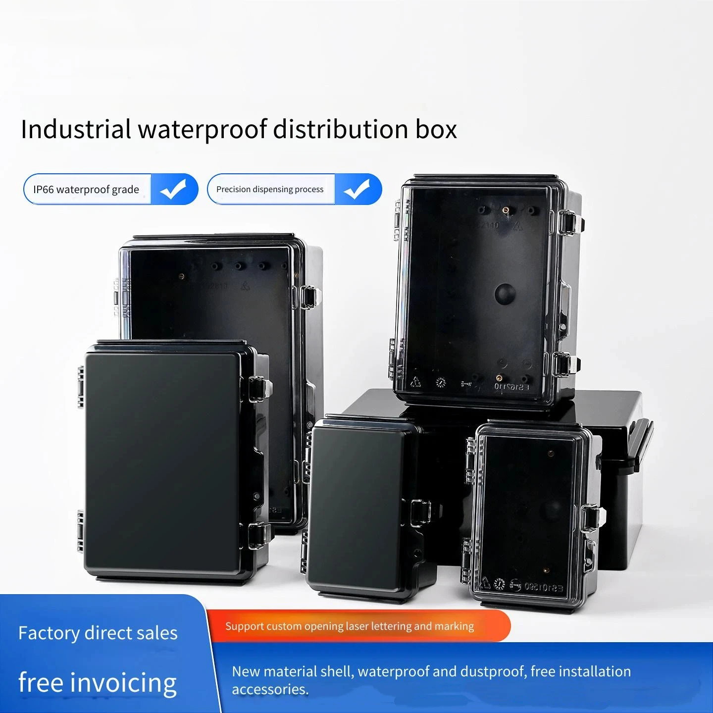 Black New Waterproof Box Flip-top Buckle Electrical Protection Box ABS Engineering Outdoor Transparent Plastic Distribution Box