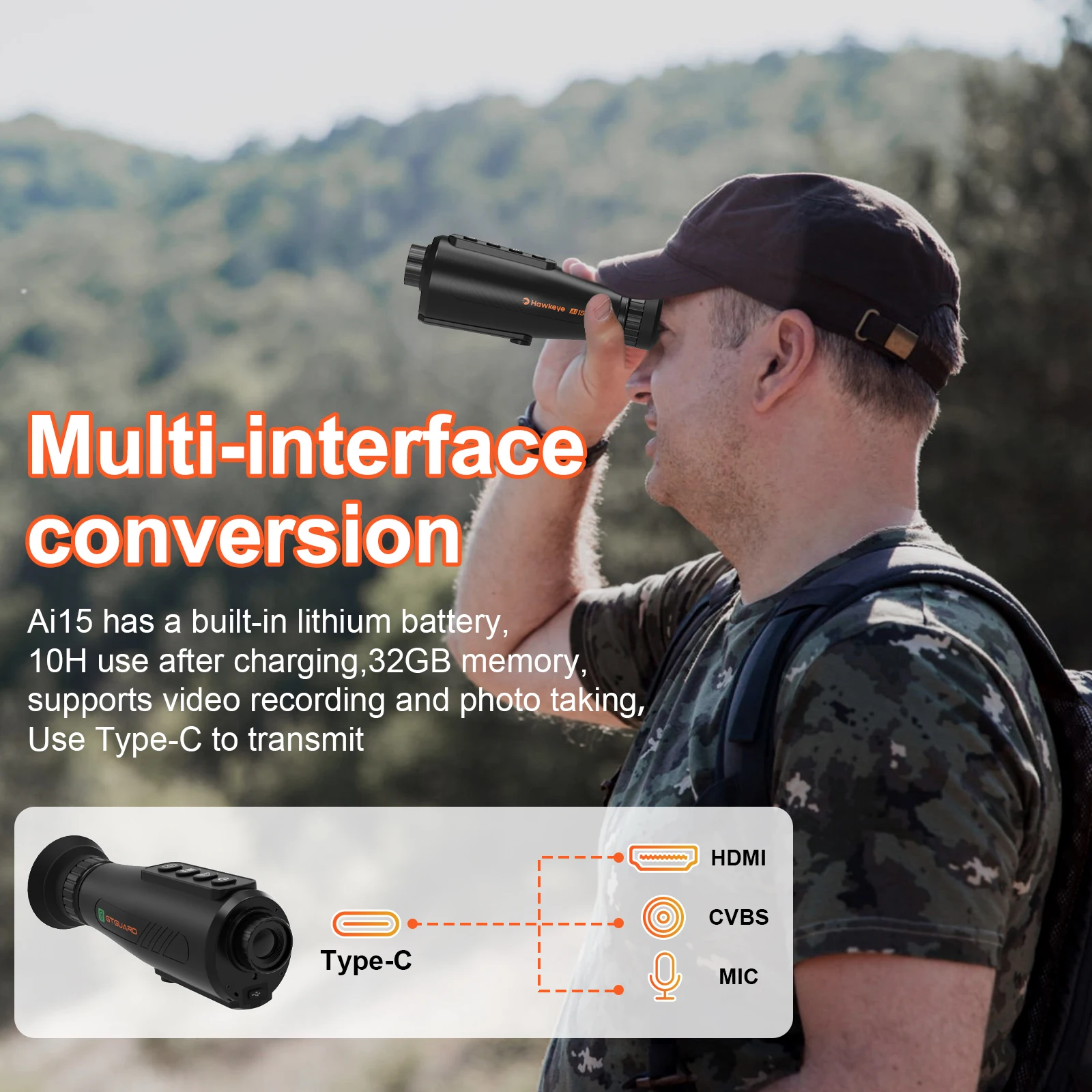 GTGUARD Ai15 التصوير الحراري أحادي العين 8X التكبير الرقمي 1.43in OLED HD عرض Ai فائق الدقة 384*288 للديكور المنزل #4