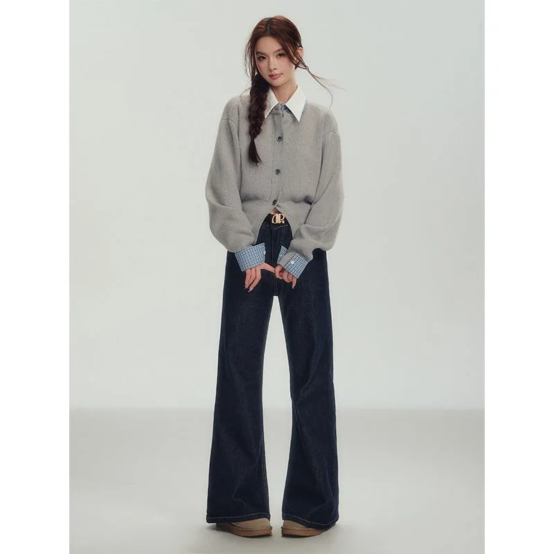 

Поддельный свитер из двух частей с воротником рубашки, женский топ ранней осени