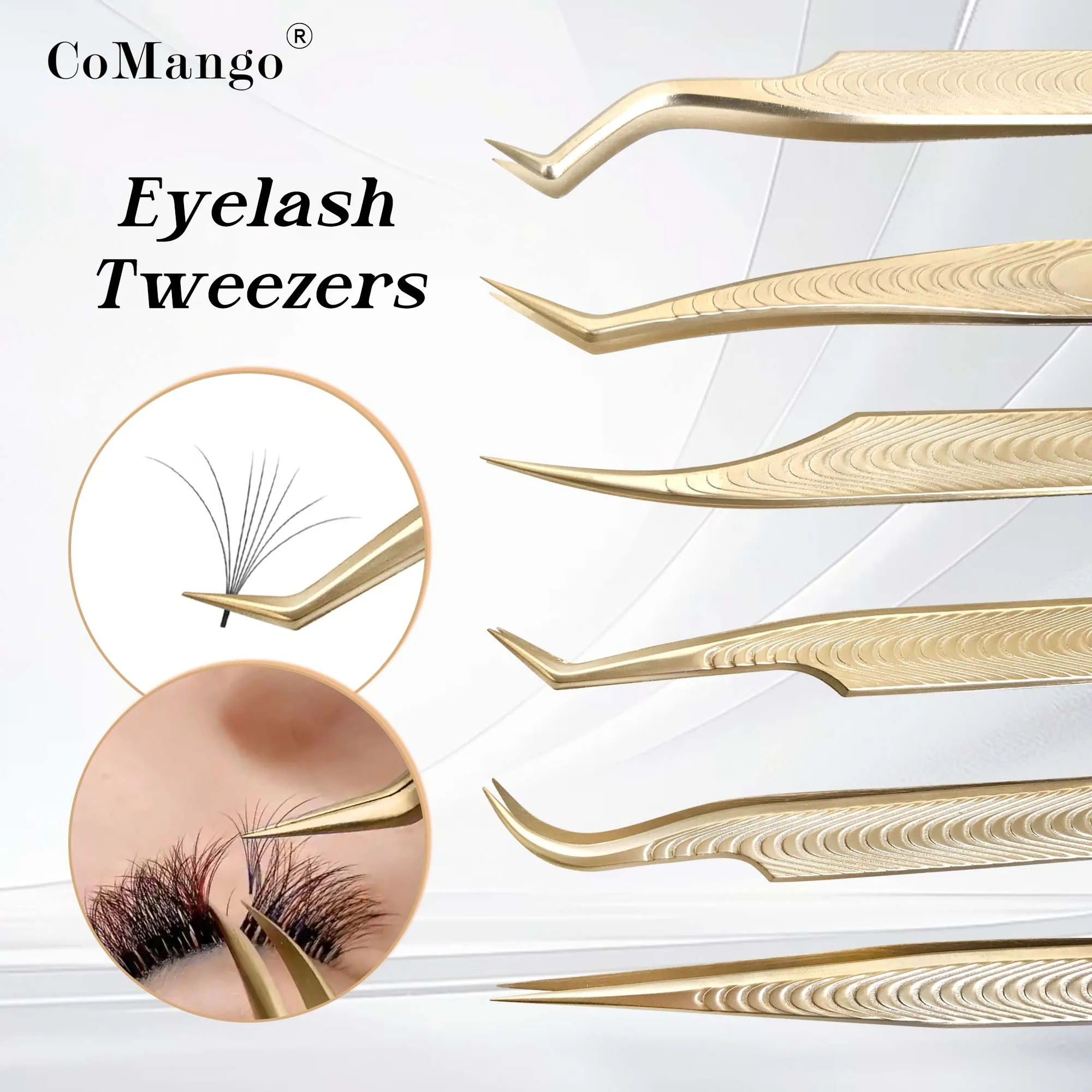 CoMango مجموعة ملاقط عالية الدقة من الفولاذ المقاوم للصدأ من الذهب اللؤلؤي Pinzas أدوات ماكياج رمش وملحقاتها #1