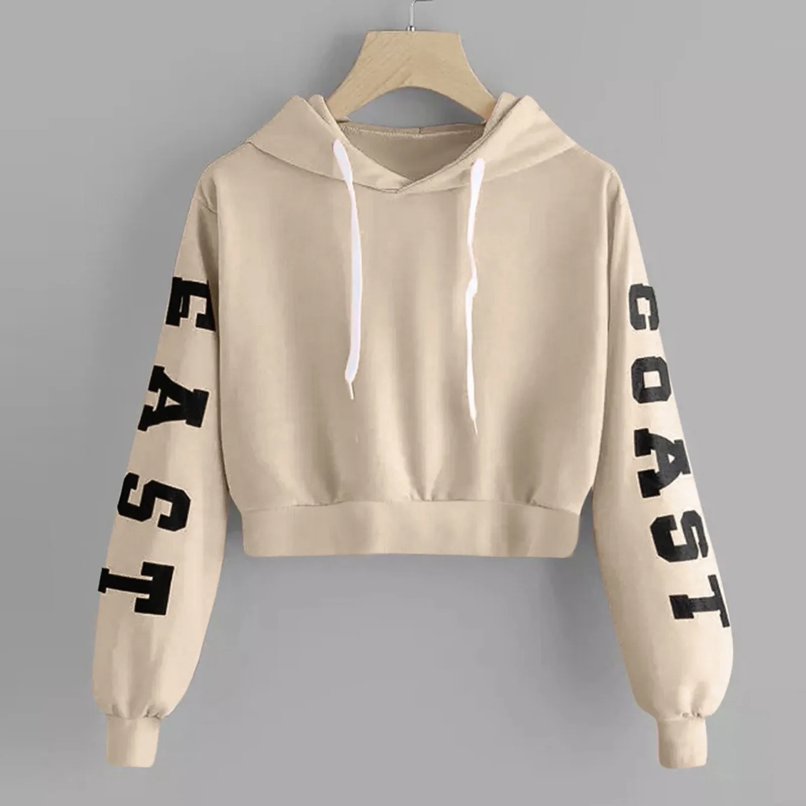 Ladies Hooded Sweatshirt Long Sleeve Round Neck Letters Printed Pullover Tops Hoodie Women Tops Sports Female Clothes Autumn