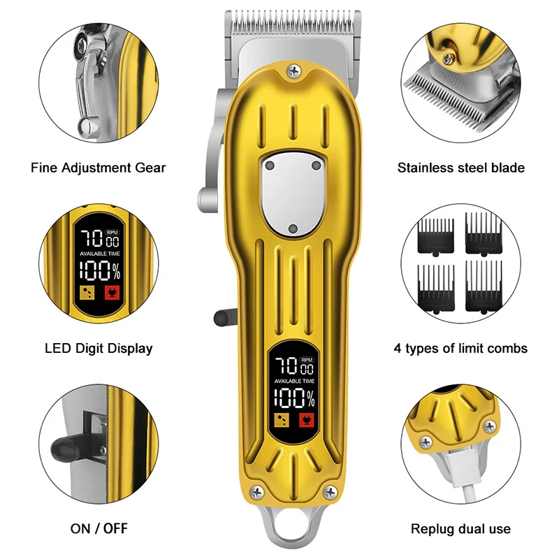 WAIKIL 2023 Electric Hair Trimmer Cordless Shaver Trimmer Male Barber Hair Clipper Machine For Men Rechargeable USB