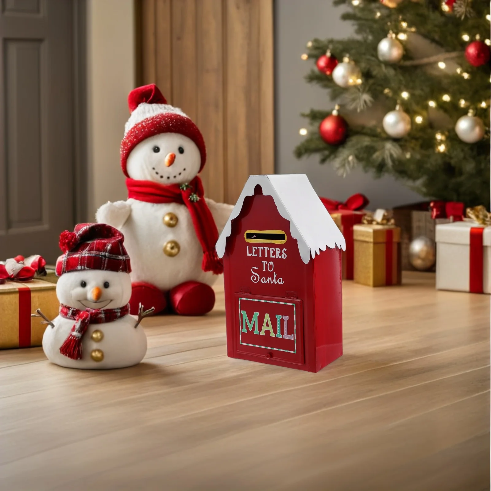 

Christmas Santa Mailbox Red Metal Vintage Wall Mount Tabletop Letter Box For Card Collection Coin Bank Holiday