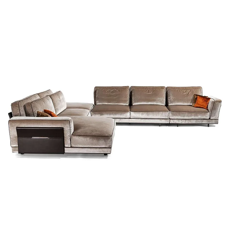 Cowhide sofa, leather combination villa large Italian leather sofa