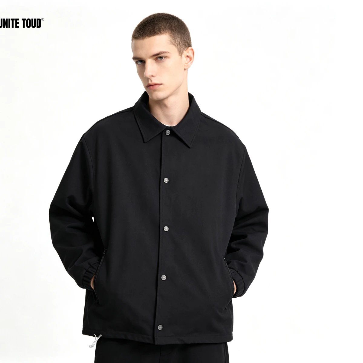Men's Loose Fit Button‑Up Cargo Jacket,285GSM Woven‑Look,Zip Pockets Durable Workwear for Spring Autumn UNITE TOUD