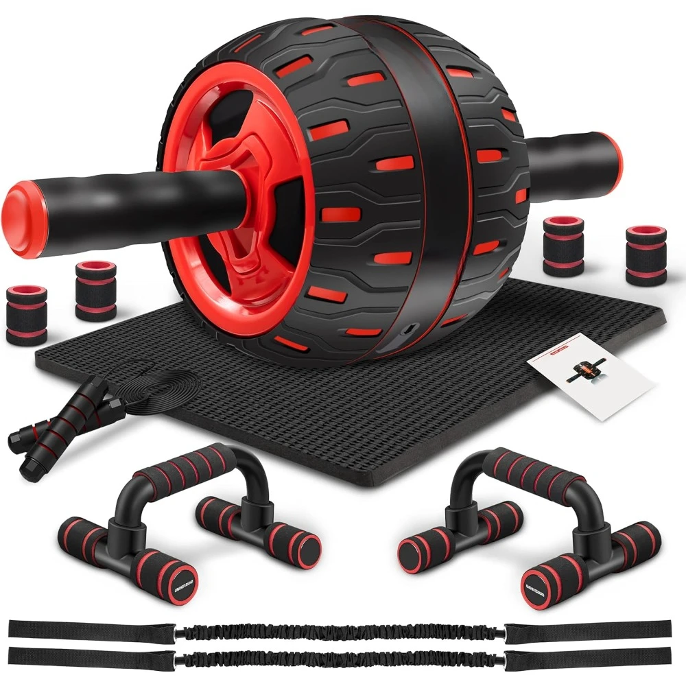 

Ab Workout Equipment, Ultra Ab Roller Wheel Kit, Large Ab Roller with Resistance Bands, Push Up Bar, Grip Strength Trainer