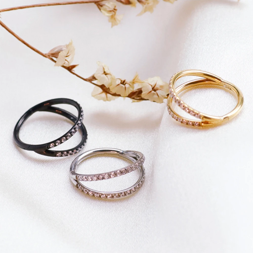 Women's Titanium ZC Nose Rings & Hinged Segment Earrings, Versatile