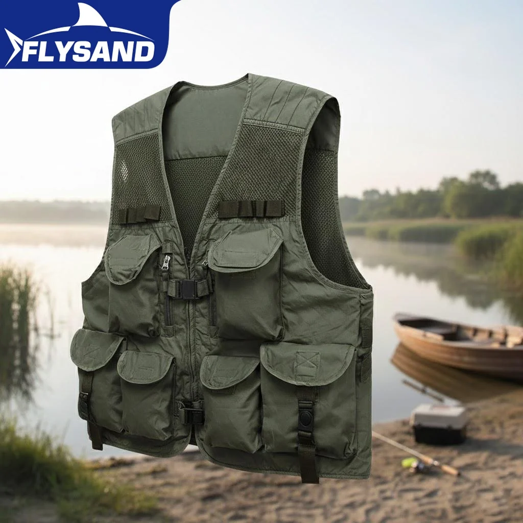 Hochwertige Herren-Anglerweste mit 10 Taschen aus Atmungsaktivem Netzstoff, Ideal für Outdoor-Angeln und Jagd