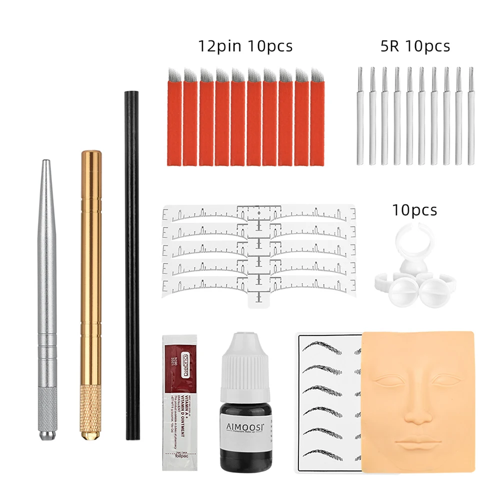 Permanent Microb lading Kit Make-up Augenbrauen Set mit Praxis Haut Tattoo Handbuch Stift Tinte Tasse Augenbrauen Nadeln Tattoo liefert Werkzeug