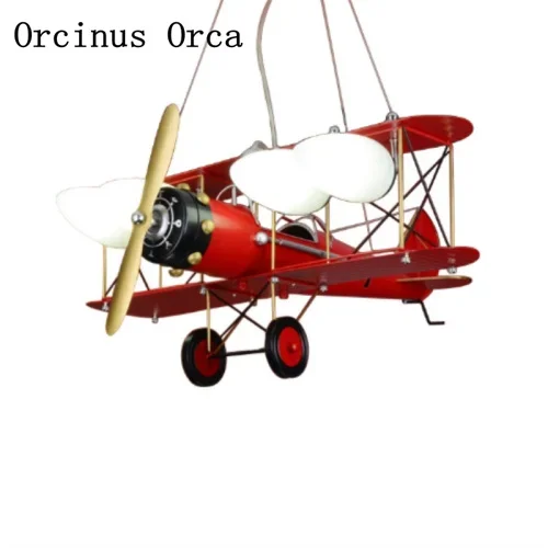 Retro Creative Aircraft Chandelier Boys and Girls Bedroom Children's Room Cartoon LED Red Aircraft Chandelier
