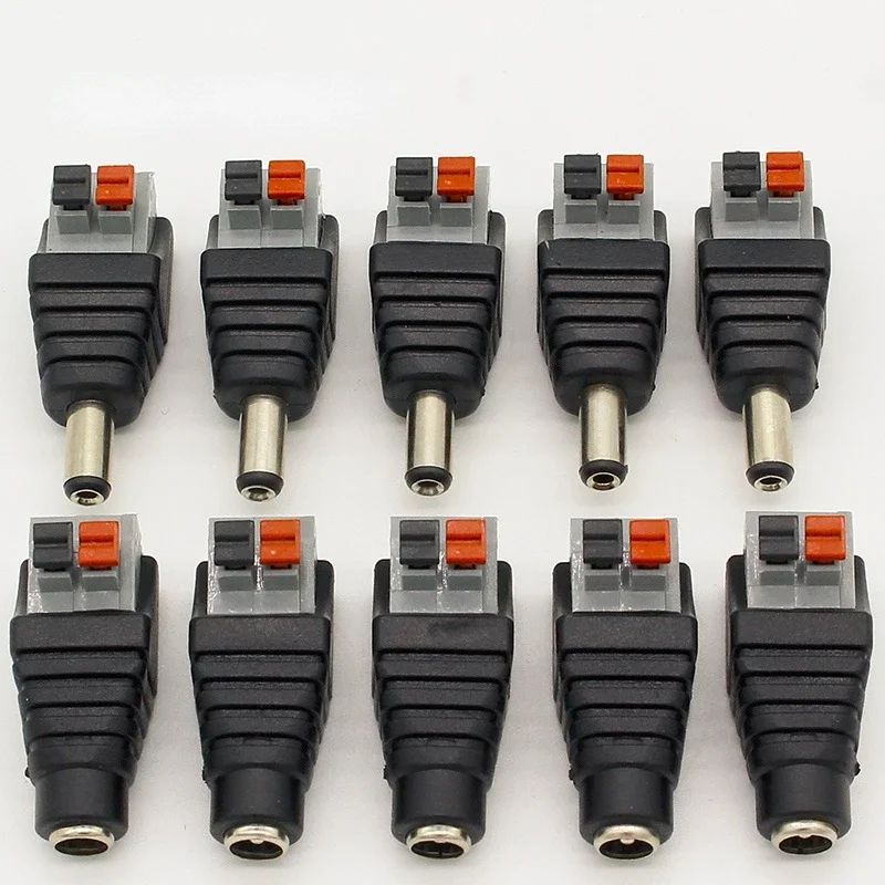 5pcs DC Male +5 pcs DC Female connector 2.1*5.5mm DC Power Jack Adapter Plug Connector for 3528/5050/5730 single color led strip