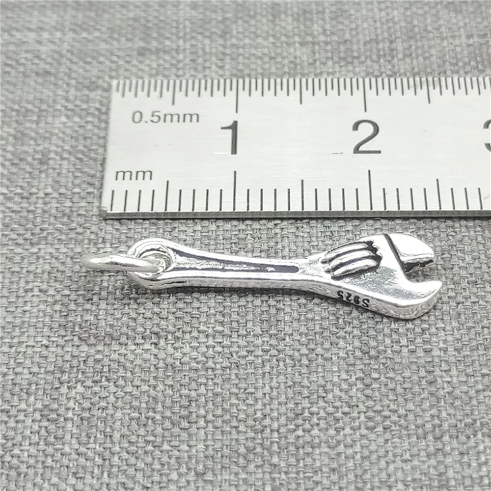 2 Pieces Hand Wrench Spanner Charms Double Sided in 925 Sterling Silver for Bracelet and Necklace Making
