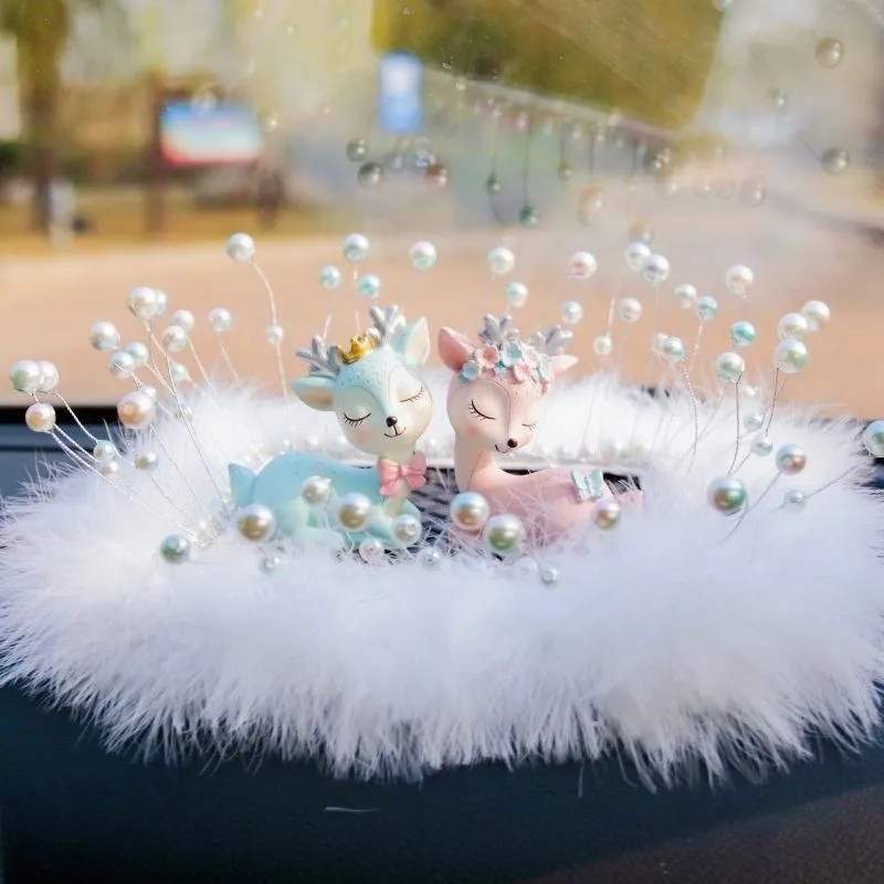 

Pretty cute deer ornament feather pad car center console fun couple car interior accessories