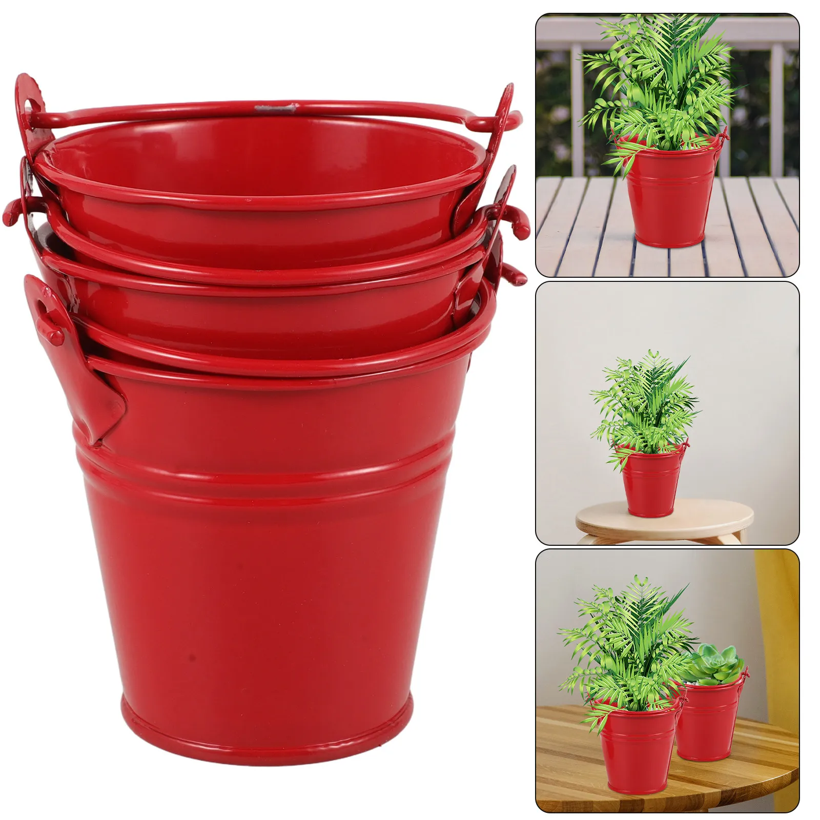 3Pcs Iron Flower Bucket Small Pot for Plants Flowers Dried Fresh Arrangements Creative Garden Planter Decorative