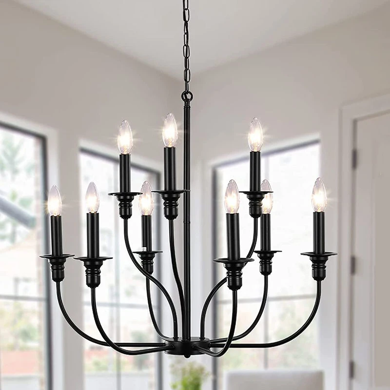

Vintage Industrial Chandelier American Light Restaurant Branch Ceiling Light Black Metal Iron Candle Restaurant Kitchen Lamp