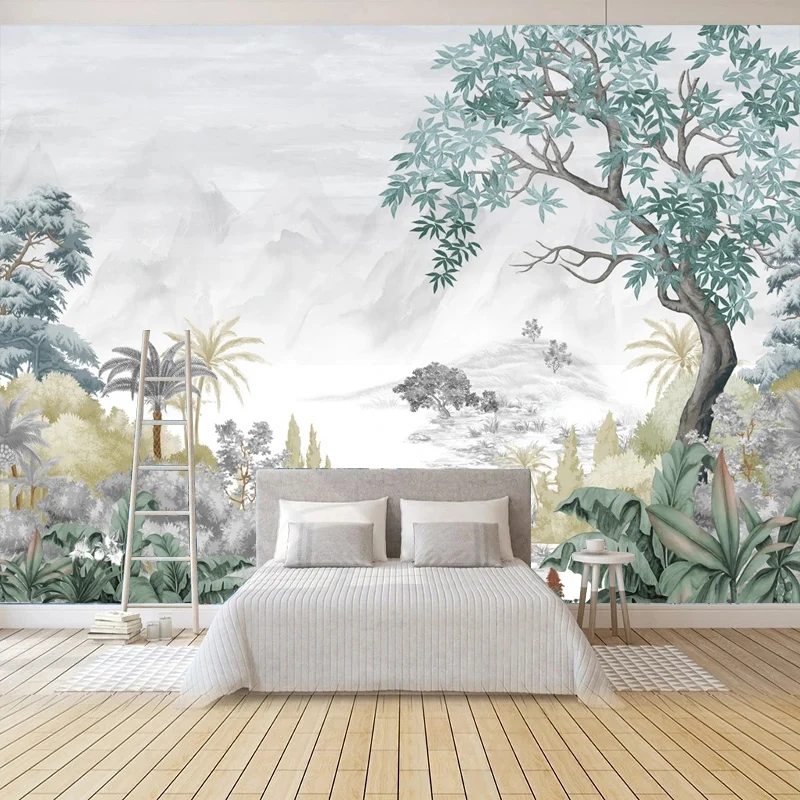 Custom Photo Wallpaper 3D Hand Painted Nordic Landscape Forest Mural For Living Room Bedroom Study Waterproof Stickers Decor