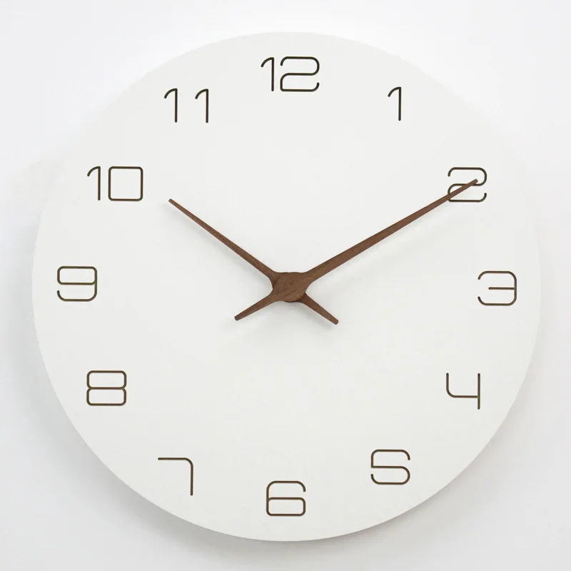 Modern Simple White Pattern  Wooden Wall Clock Silent Movement Living Room Decoration Clocks Elegant Home Decor Items 12inches