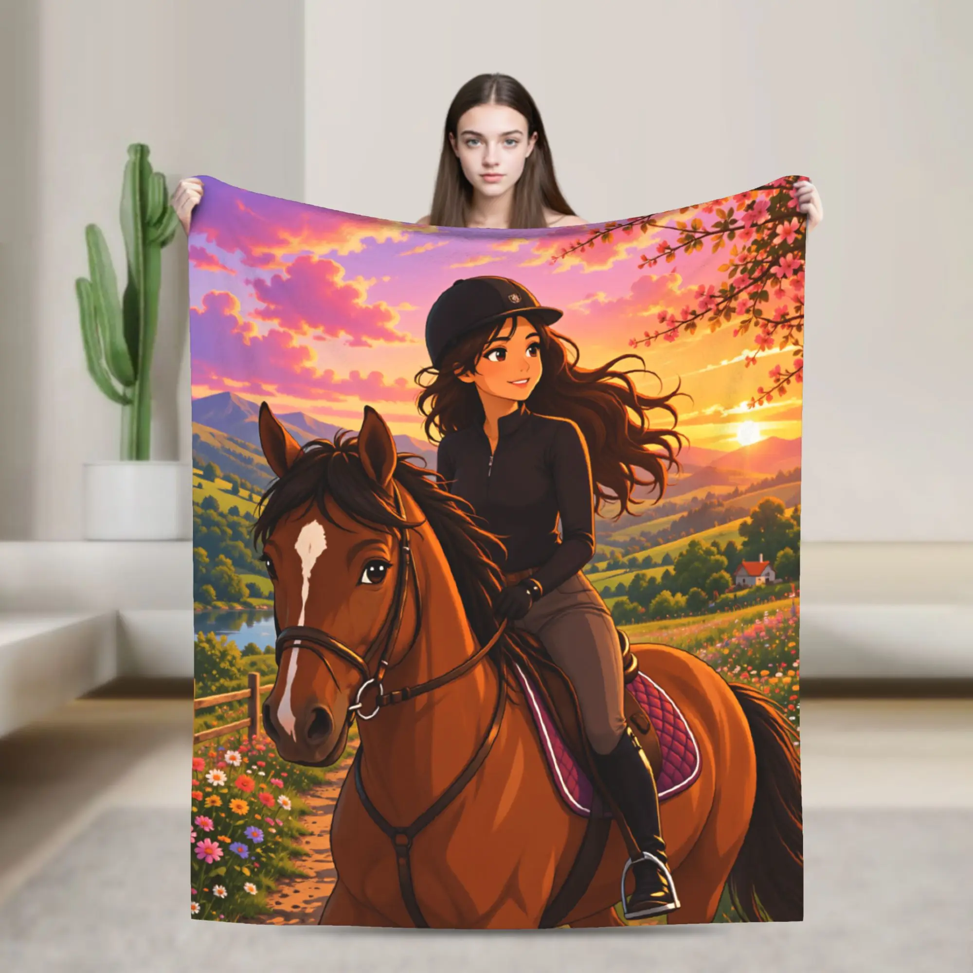 Equestrian Warm Soft Blanket For Living Room  Novelty Throw Blanket Winter Plane Travel Flannel Bedspread
