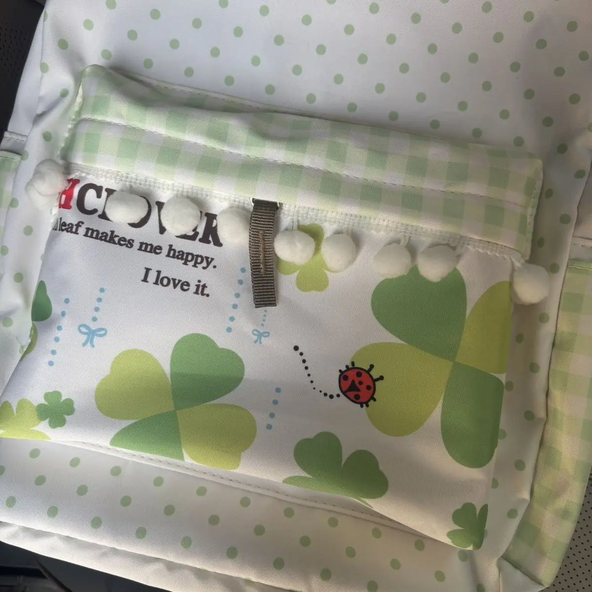 Japanese Cute Countryside Style Nylon Canvas Green Lucky Clover Large Capacity School Bag Student Storage Bag Travel Backpack