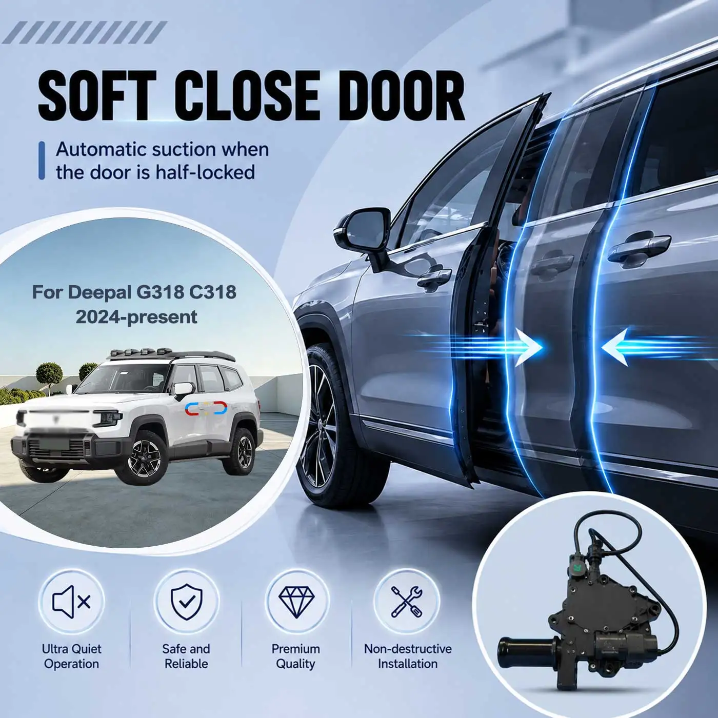 

For Deepal G318 C318 2024-present Electric Soft Close Door Auto Pull-In Suction Lock Intelligent Silent Closer Kit