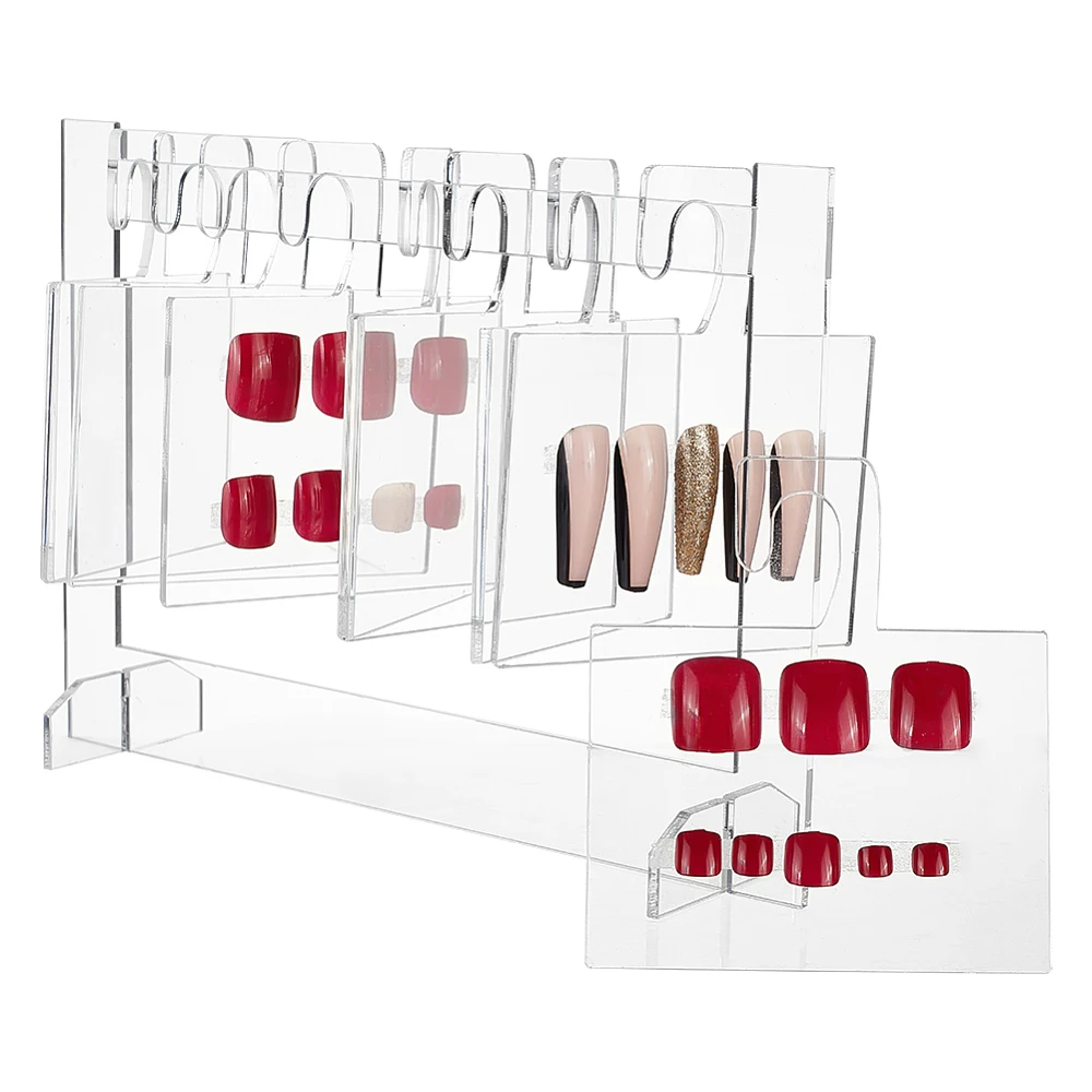 

1 set Acrylic Nail Art Display Boards False Nail Sample Display Stand with 10pcs Hanging Hooks Clear 8x19x13.5cm