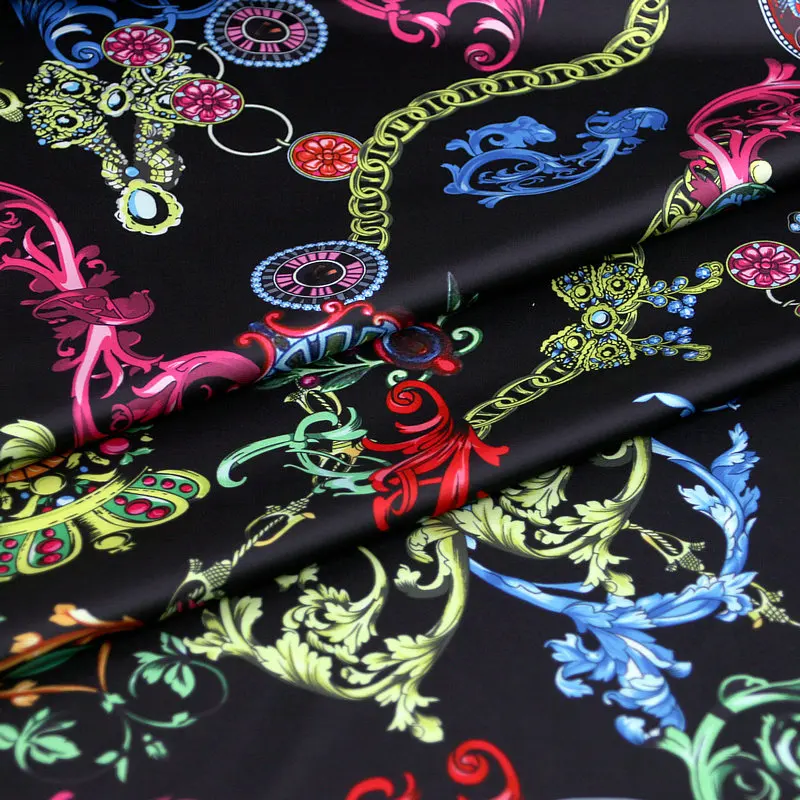 Italian Brand Fashion Design Fabric Printed Soft Glossy Polyester Stretch Satin Fabrics Cloth for Dress Diy Sewing Per Meter