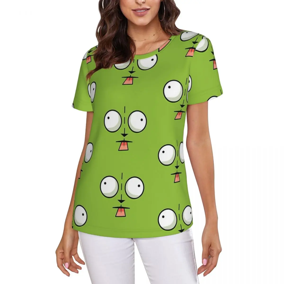 Gir Face - Invader Zim Cartoon T-Shirt Women Short Sleeve T Shirts Round Neck Clothing Cotton Summer Tees Streetwear