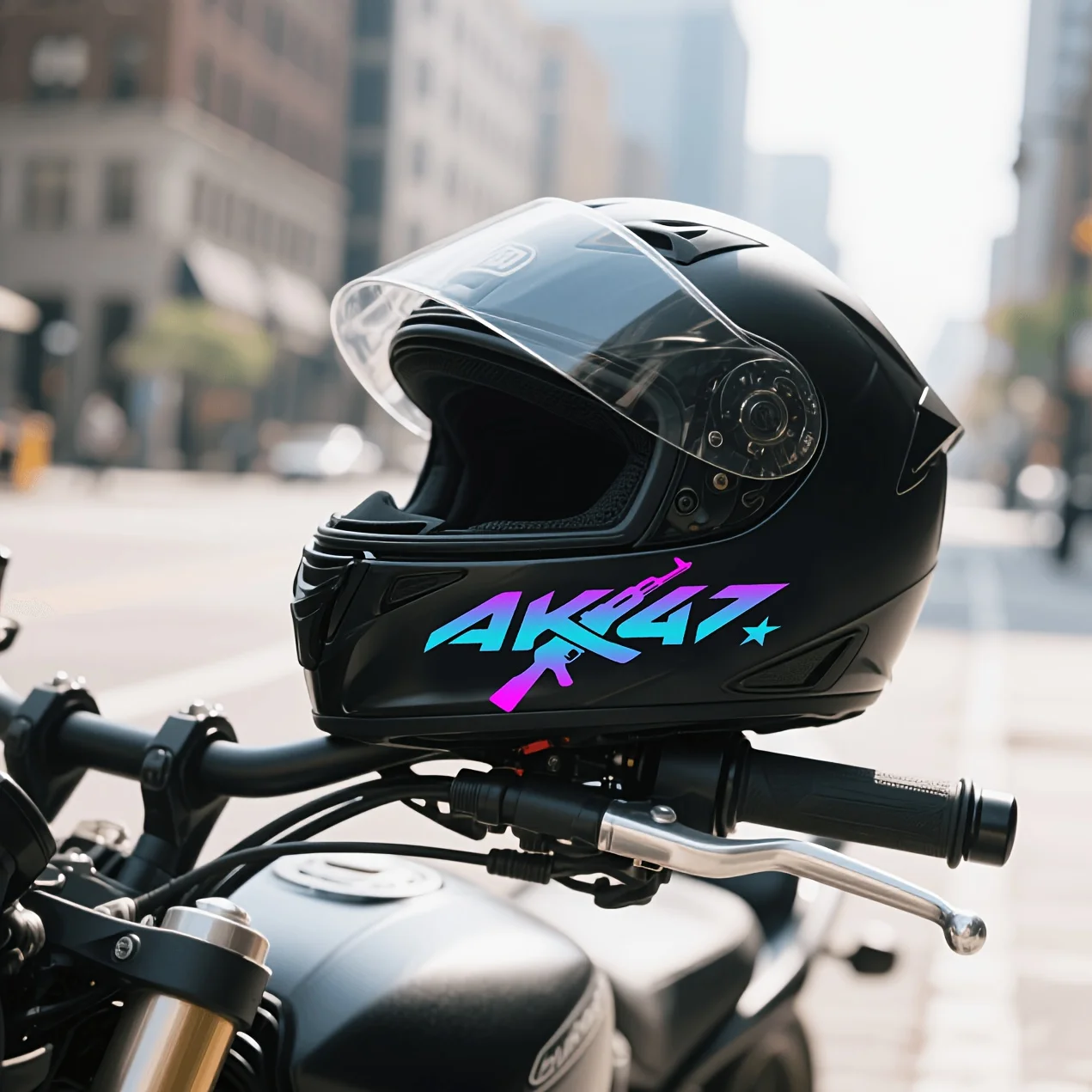 

"AK47" Rifle Graphic Stickers Waterproof Vinyl Decals for Helmet Motorcycle Car Decor Black White Iridescent