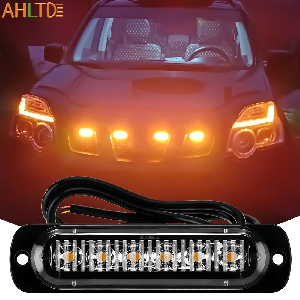 1pcs Truck LED Strobe Warning Light 6SMD Grille Flashing Side Lamp Bar Ultra Bright 12-24V Car Trailer Signal Bulb Traffic Amber