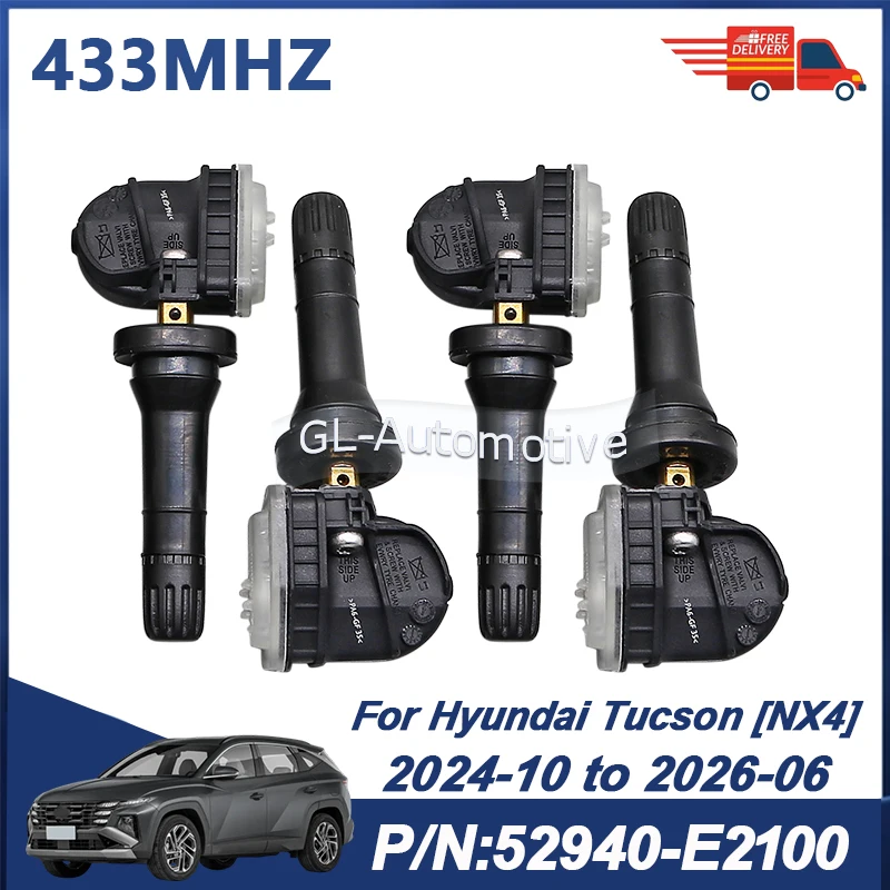 1/4PCS 433MHZ 52940-E2100 Reifendruck Überwachung Sensor TPMS Sensor Für Hyundai Tucson [NX4] 2024-10 bis 2026-06