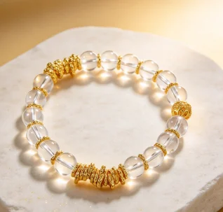 Ancient Method 9999 24K Real Gold Disk-wrapped Running Ring White Crystal Bracelet Spacer DIY Original Design Ve