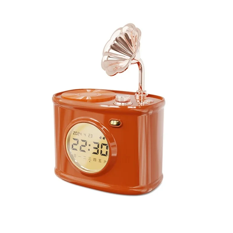 Bluetooth alto-falante retro relógio despertador calendário com display desktop decoração de casa criativos presente pequeno alto-falante-AT64