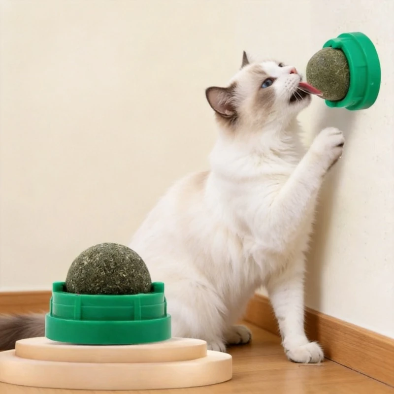 Pet Catnip Ball Cat Catnip Wall Stick-on Ball Toy Healthy Natural Removes Balls to Promote Digestion Cat Grass Snack
