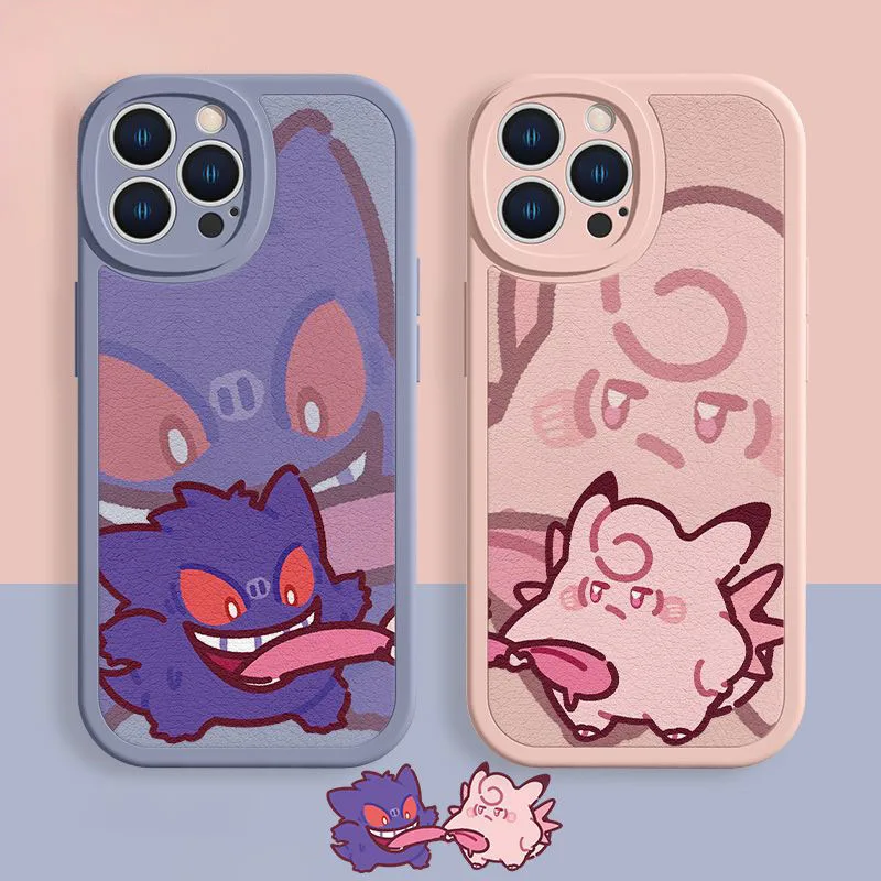 Niedliche Pokemon Gengar Clefairy Paar-Handyhülle für iPhone 16 15 14 13 Cartoon Stoßfeste Schutzhülle Perfektes Geschenk für Mädchen