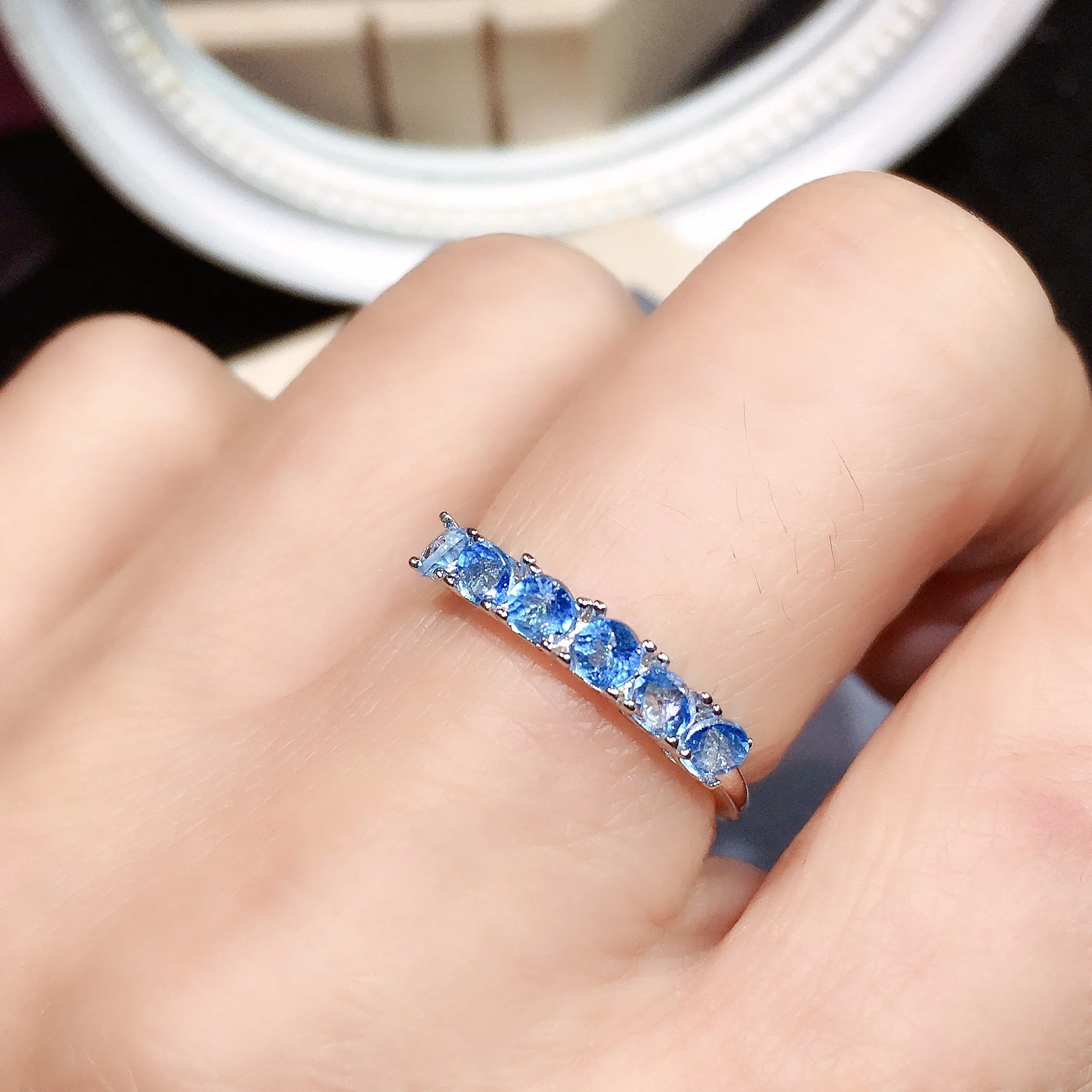 

Fashion Silver Gemstone Ring for Woman 3mm Total 0.6ct Natural Sky Blue Topaz Silver Ring 925 Silver Topaz Ring Romantic Gift