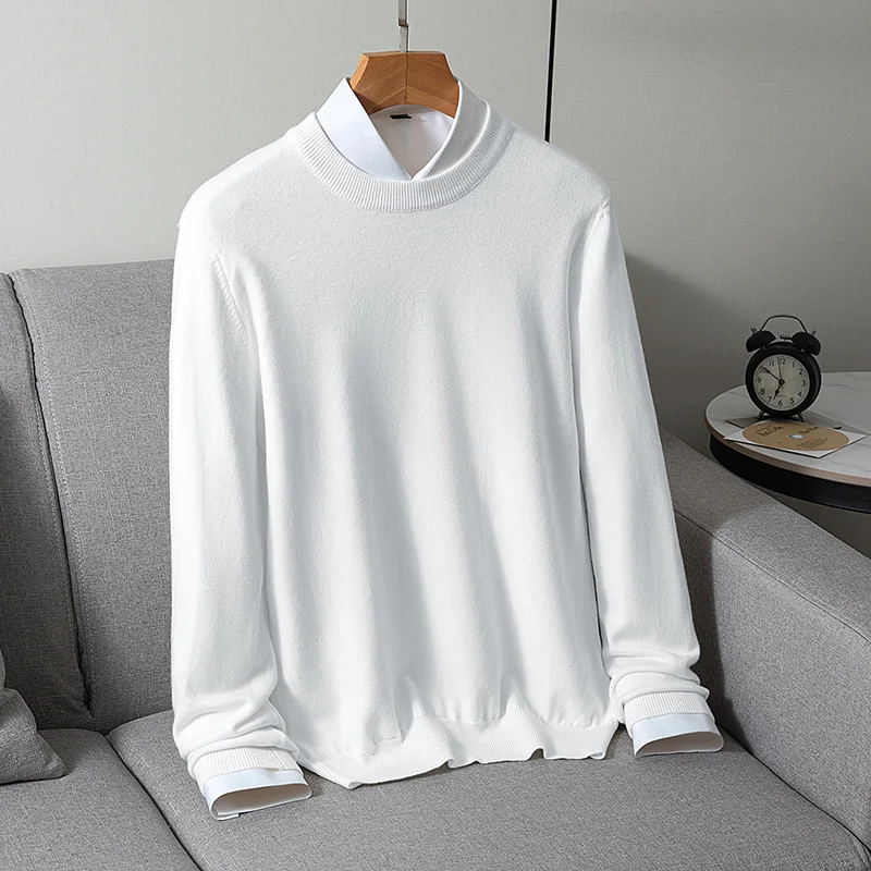 

Men's Thiened round Ne Knitted Sweater Warm Base Layer irt Pure Color White Casual Sle Comfortable Breathable Autumn ...