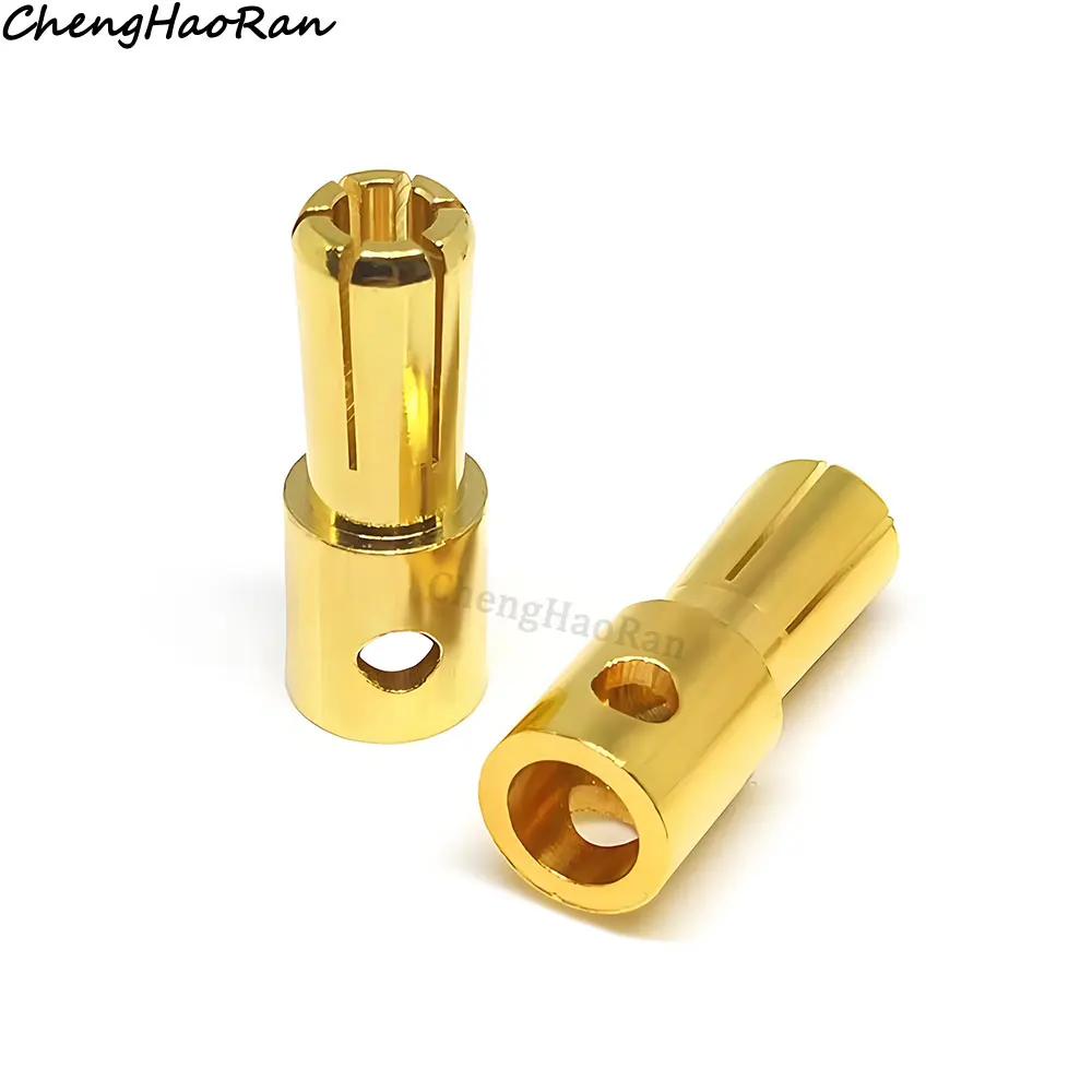 2 шт. 2 мм, 3 мм, 3,5 мм, 4 мм, 5 мм, 5,5 мм, 6 мм, штекер типа «банан», позолоченный медный бесщеточный пулевидный разъем двигателя для батареи ESC, оптовая продажа