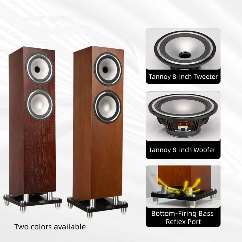 AJ-0810 Hi-Fi Floor Standing Speakers, 91dB Sensitivity, 34Hz-32kHz Response, 8Ω, 25-200W, Black Walnut/Maple Red Finish