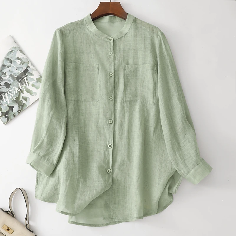 Spring Cotton Linen Lightweight Breathable Artistic Sun Protection Long Sleeve Women's Open Cardigan Shirt High Quality Thin ...
