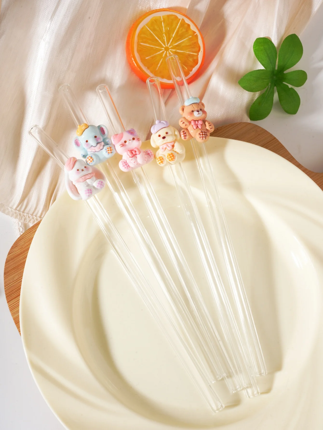 1/2/6PCS Animal Decor Curved Glass Straw, Drink Accessory for Daily Party, Back To School & Holiday Gift