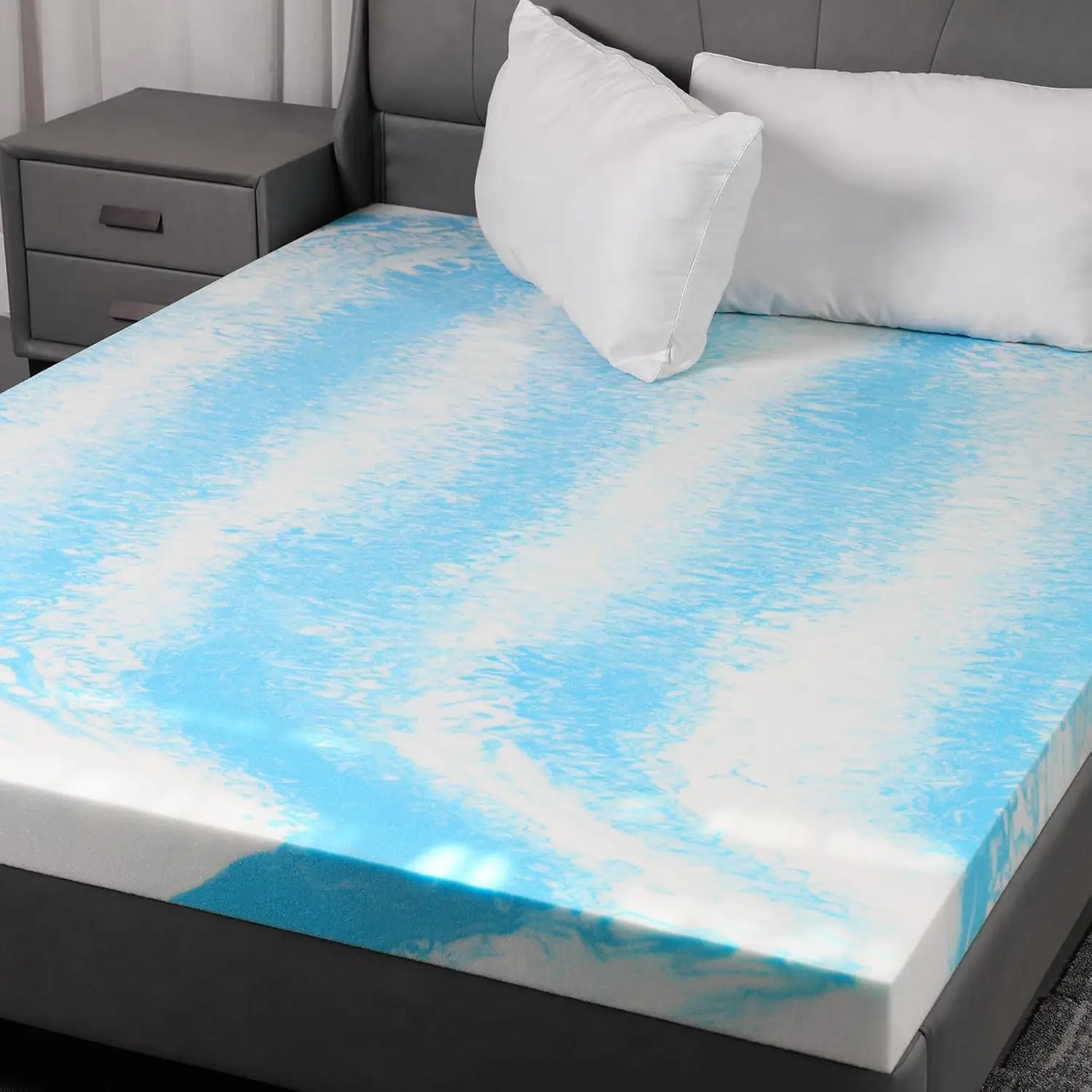 3 Inch Gel Memory Foam Mattress Topper King Size - Cooling Blue Foam Pad for Pressure Relief, CertiPUR-US Certified, Comfortable
