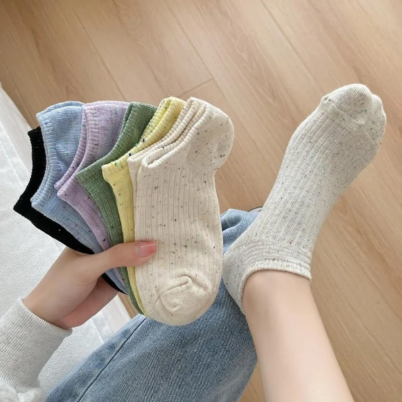 Chaussettes colorées à pois pour femmes, chaussons décontractés, respirants, coupe basse, chaussettes de rinçage, coton, non ald, chaussettes invisibles, été