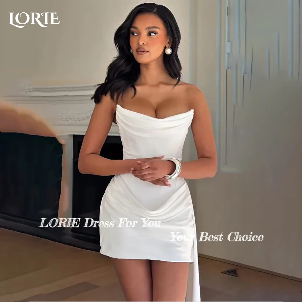 LORIE خمر فستان الزفاف القصير كشكش الطيات عارية الذراعين مثير الحبيب مشد فستان زفاف صغير الأميرة العروس فساتين مخصصة