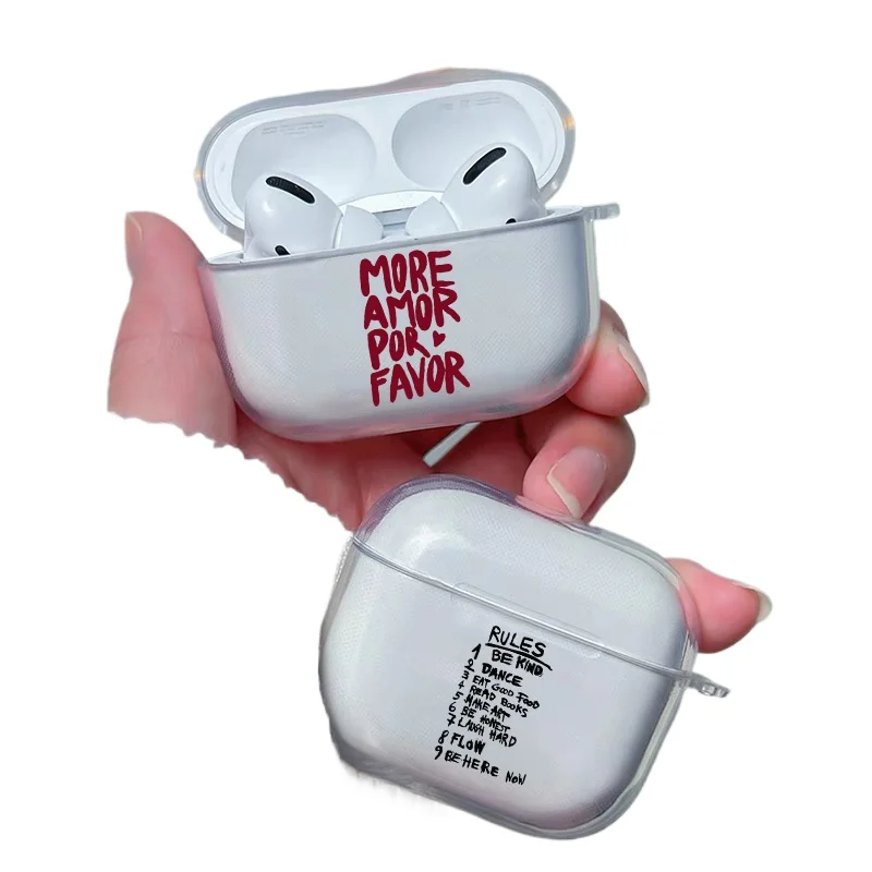Étui de protection transparent coloré maximaliste plus Amor Por Favor pour Apple AirPods 3ème 4ème Pro 1 2 3 4, couverture transparente avec lettres amusantes