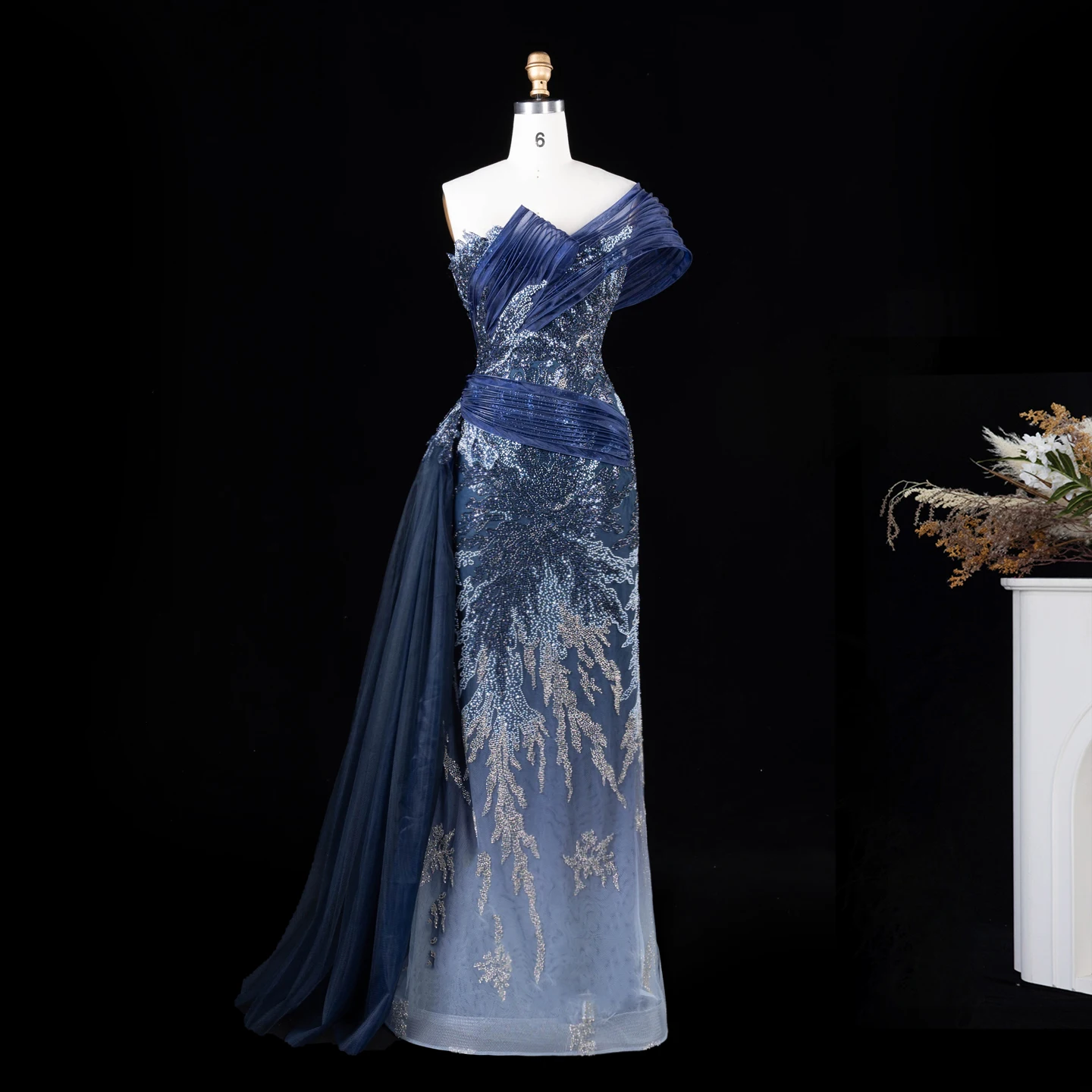 Sharon Said Luxuriöses Abendkleid in Grün mit Farbverlauf, schulterfrei, mit Perlenapplikationen, für Damen, Hochzeit, formelle Party, Modell SS293, maßgeschneidert – Detail 14