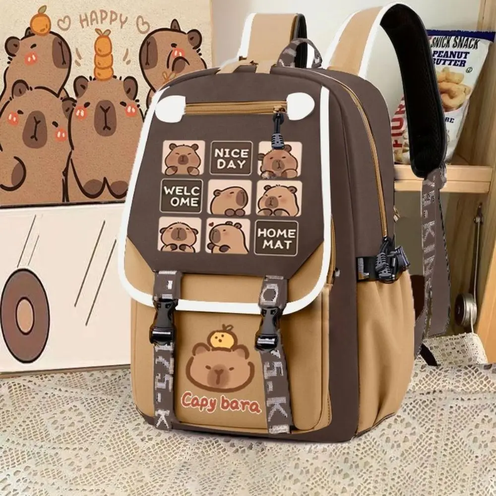 

Multi-Compartment Capybara Backpack Oxford Cloth Large Capacity Cartoon Animal School Bag Wide Straps Multi Functional