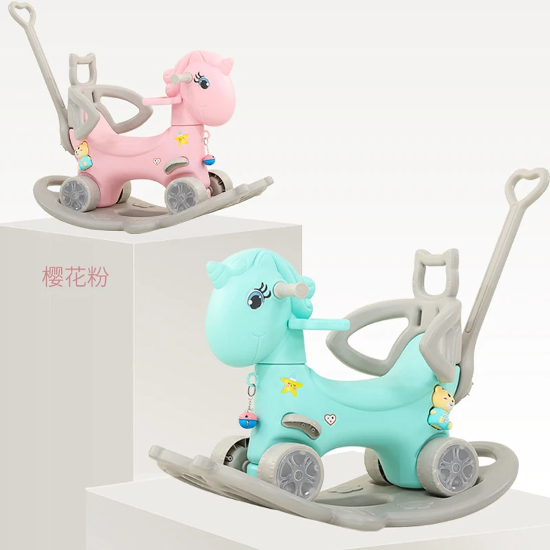 Baby Rocking Horse Multi-functional Kids Rocking Chair Balance Car Thickening Chassis Indoor Riding Toys For 1-6years old