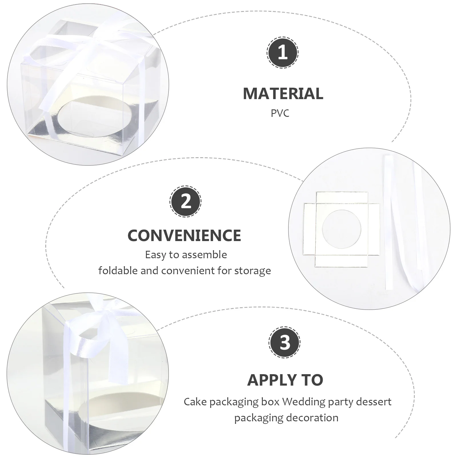 

12pcs PVC Transparent Cake Boxes 9x9x9cm Silver Ribbon Food Packaging Bakery Pastry Storage Home Use Kitchen Bar
