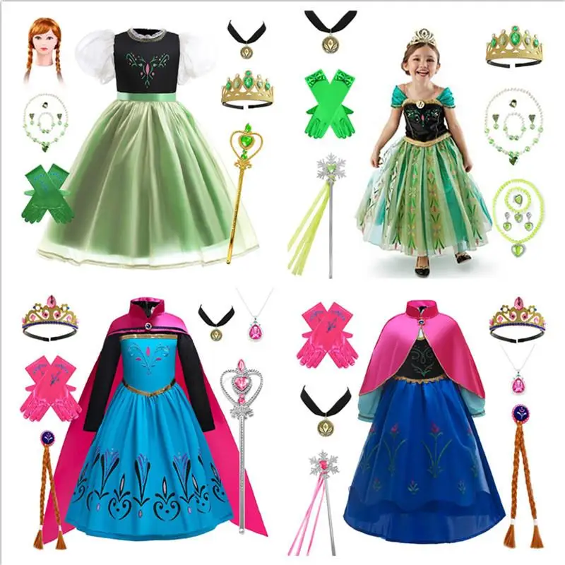 

Princess Anna Birthday Performance Clothes Spring Summer Children's Elsa Dress Ice Princess Costume Kids' Stage Outfits
