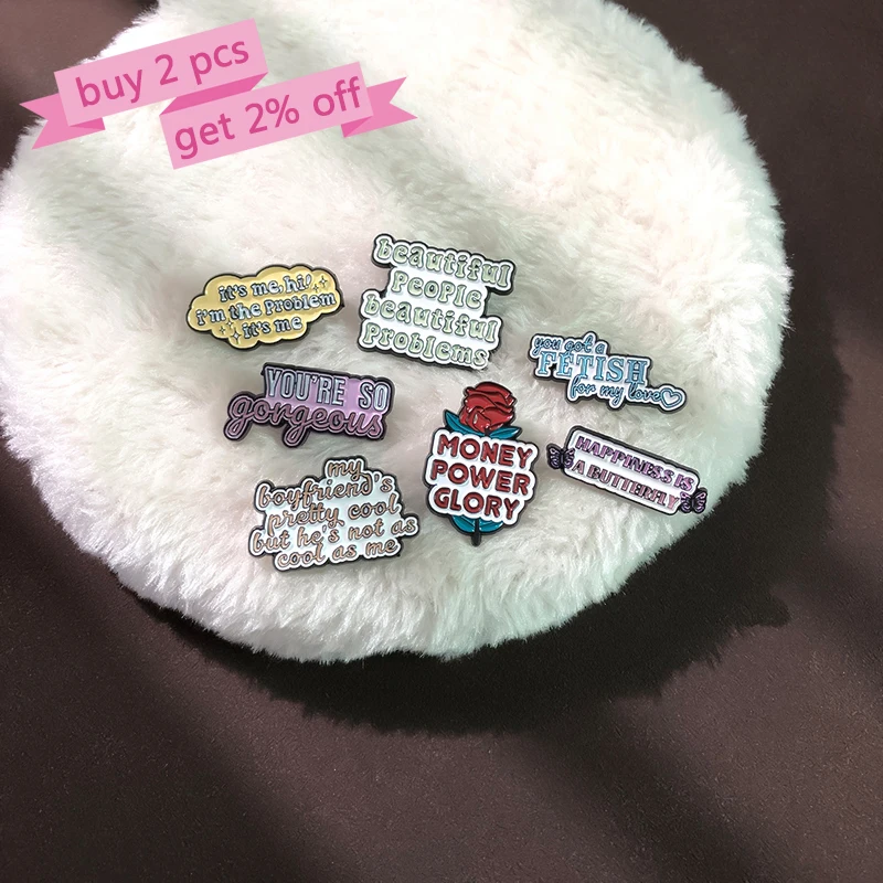 Female Singer Enamel Pins Custom Lyrics Red Tape Rose Fetish For My Love Brooches Lapel Badges Paper Song Ring Jewelry Gift for